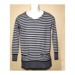 J Crew Cashmere Sweater Nautical Stripe Lace Back Navy Blue White Women's Size S